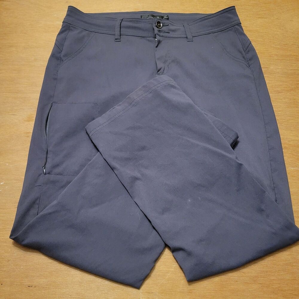 PrAna Pants Womens 10 Gray Halle Hiking Stretch Nylon Roll Up Outdoor Travel Tab - Picture 3 of 16
